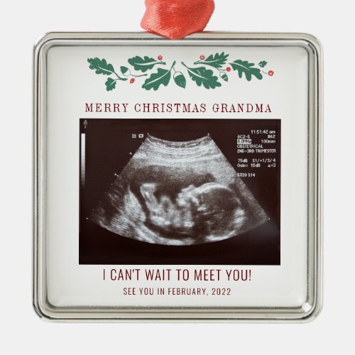 Merry Christmas Baby Ultrasound Grandma Holiday Metal Ornament
