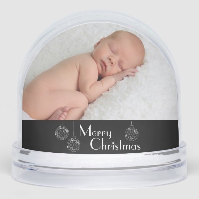Merry Christmas Baby with ornaments Double Photo  Snow Globe (Front)