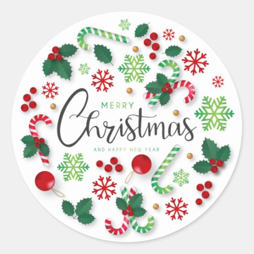 Merry Christmas Background With Ornaments Classic Round Sticker