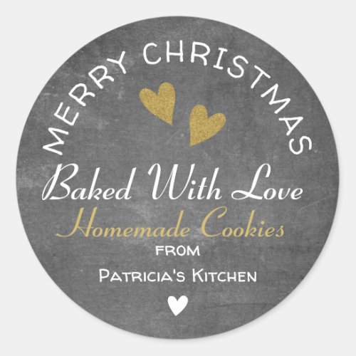 Merry Christmas Baked With Love Cookies Chalkboard Classic Round Sticker