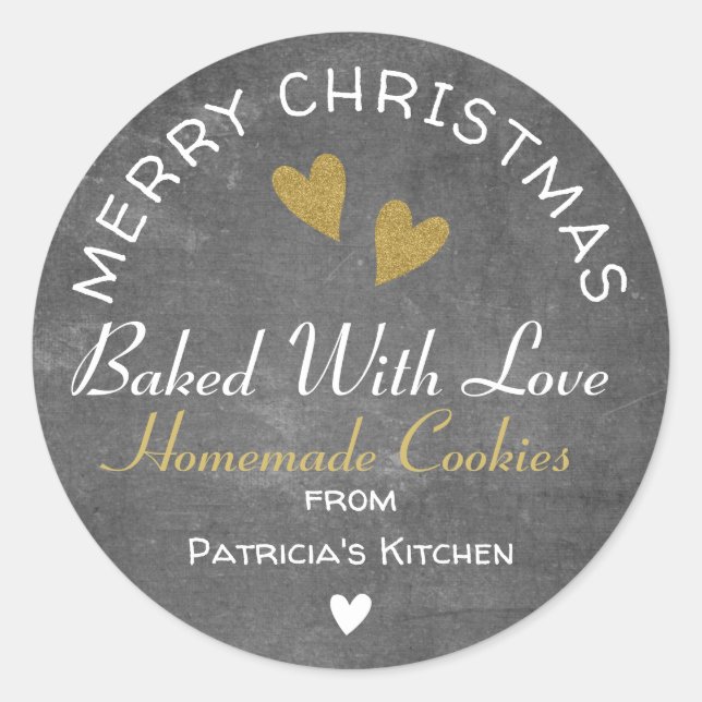 Merry Christmas Baked With Love Cookies Chalkboard Classic Round Sticker (Front)
