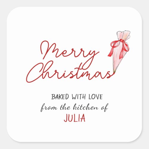 Merry Christmas Baked with Love Holiday Square Sticker