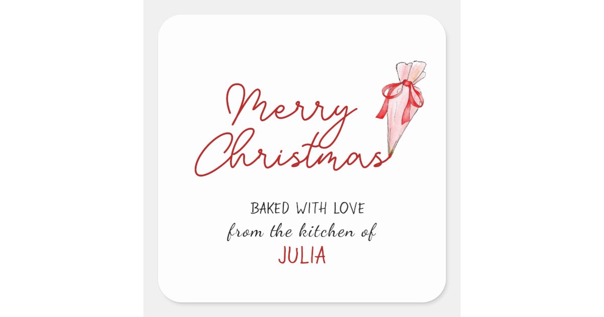 Merry Christmas Baked with Love Holiday Square Sticker | Zazzle