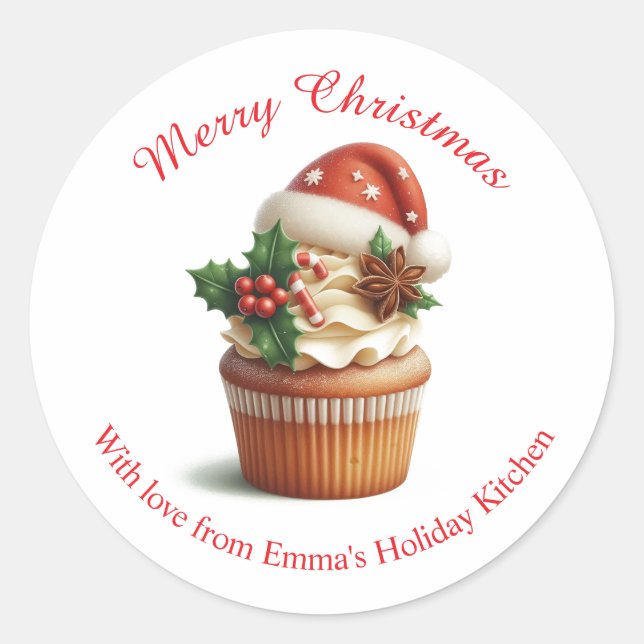 Merry Christmas Bakery Cupcake Personalize Sticker (Front)