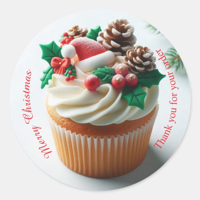 Merry Christmas Bakery Cupcake Thank you Sticker (Front)