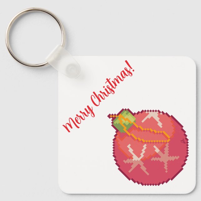 Merry Christmas Ball, Pixelart, Pixel Art  Keychain (Front)