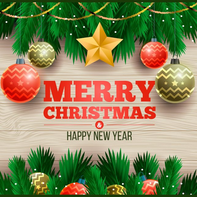 Merry Christmas Balloon (A festive image displays a "Merry Christmas & Happy New Year" message against a light wood.)