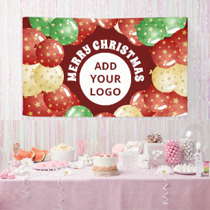 Merry Christmas Balloons Custom Company Party Red Banner