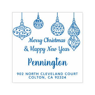 Merry Christmas Balls Family Return Address Self-inking Stamp