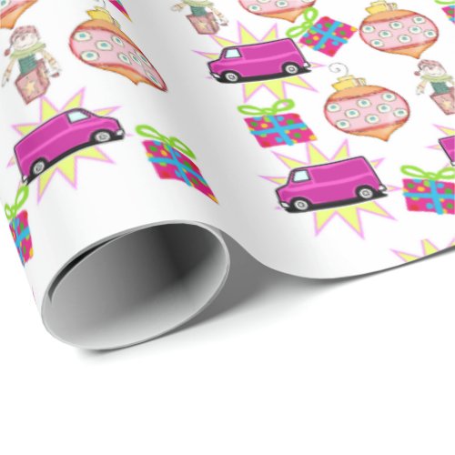 Merry Christmas Balls Pink Car Wrapping Paper