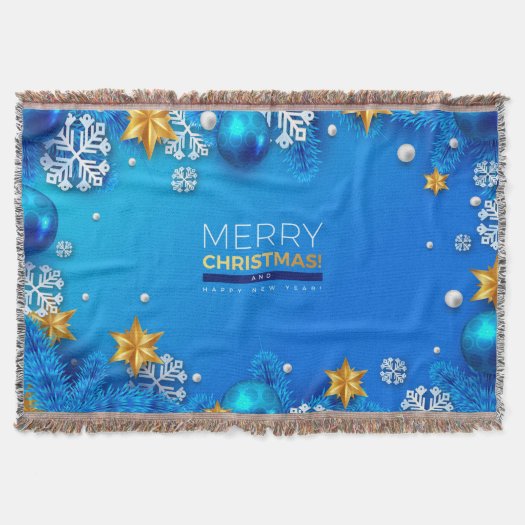 Merry Christmas Balls Snowflakes Stars Blue Gold