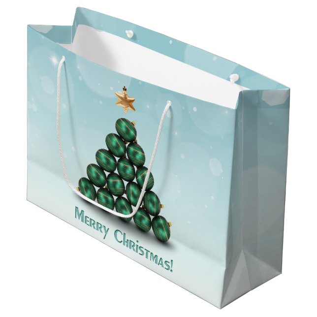 Merry Christmas Balls Tree Mint Pastel Design Large Gift Bag (Front Angled)