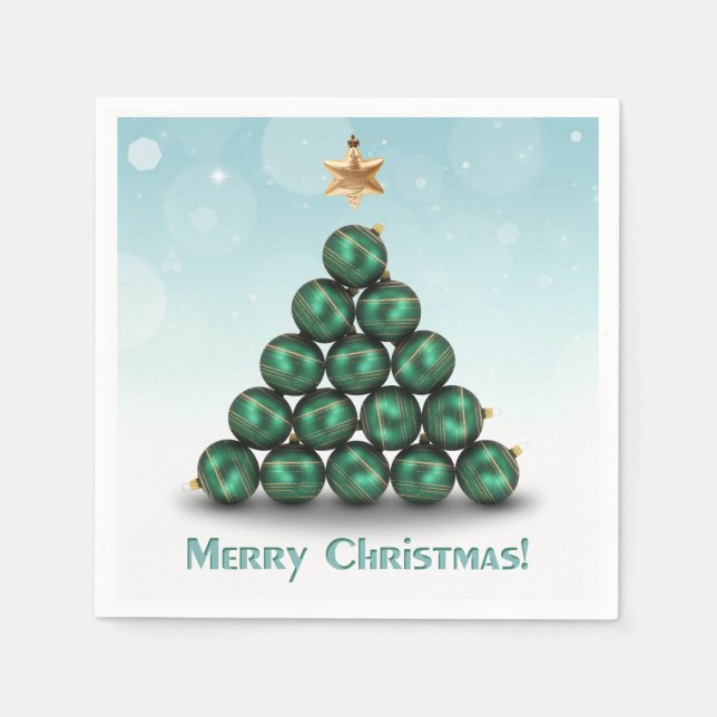 Merry Christmas Balls Tree Mint Pastel Design Paper Napkins (Front)