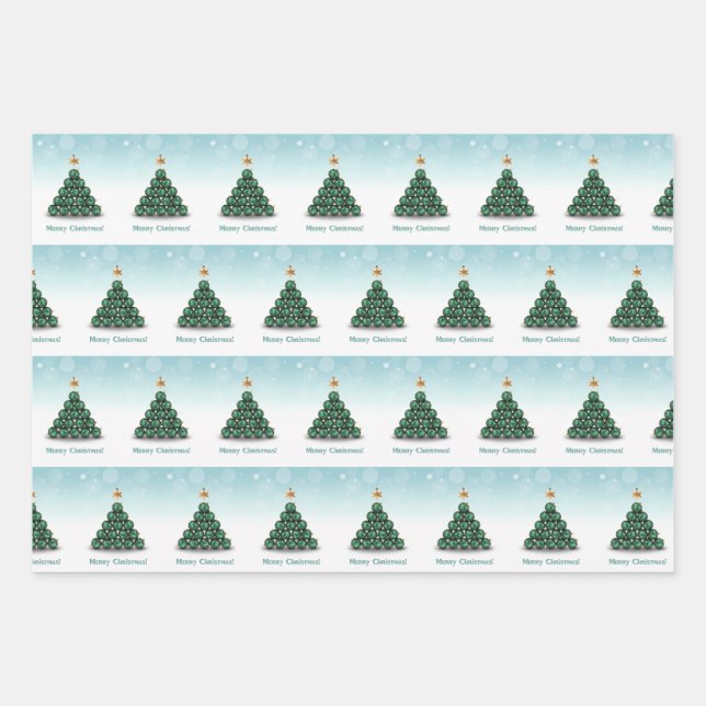 Merry Christmas Balls Tree Mint Pastel Design Wrapping Paper Sheets (Front)