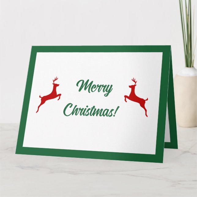 Merry Christmas Banner Red Reindeer Card (Front)
