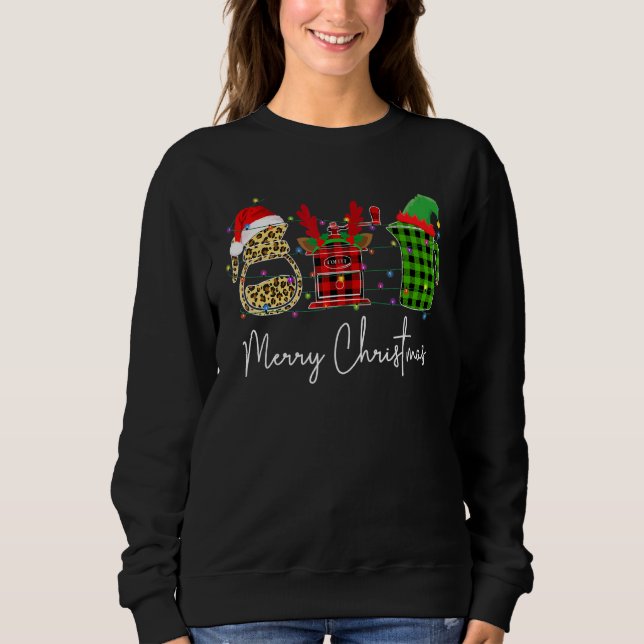 Merry Christmas Barista Santa Leopard Plaid Reinde Sweatshirt (Front)