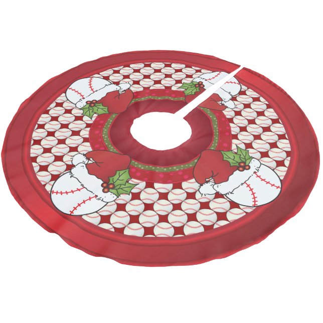 Merry Christmas Baseball Lovers Brushed Polyester Tree Skirt (Angled)