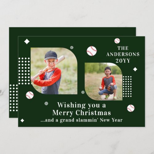 Merry Christmas Baseball Sport 2 Photo Family Name