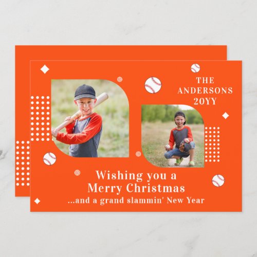 Merry Christmas Baseball Sport 2 Photo Family Name