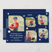 Merry Christmas Baseball Sport 5 Photo Family Name