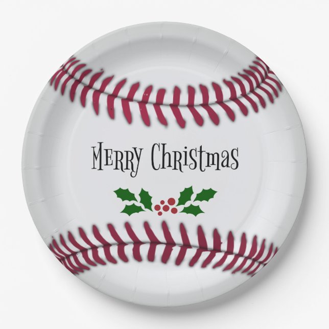 Merry Christmas, Baseball-Theme, Paper Plates (Front)