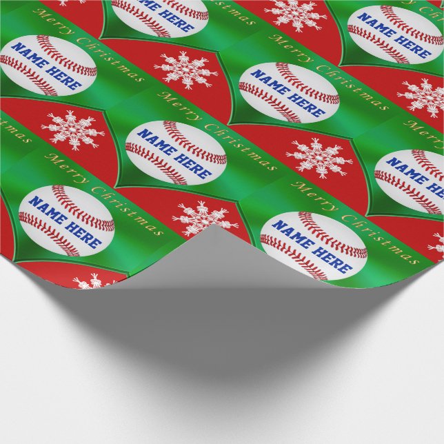 Merry Christmas Baseball Wrapping Paper, Your Name Paper (Corner)