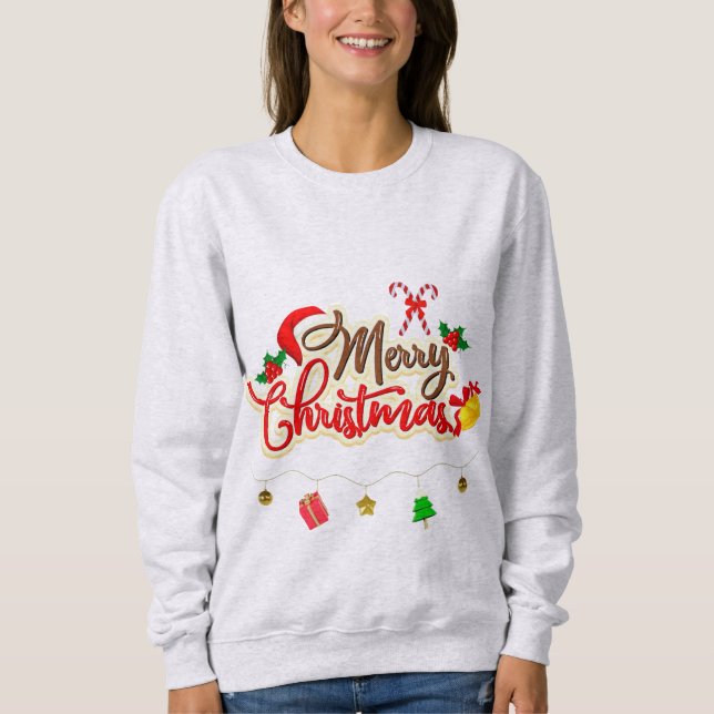 Merry Christmas Basic Sweatshirt in Ash Color (Front)