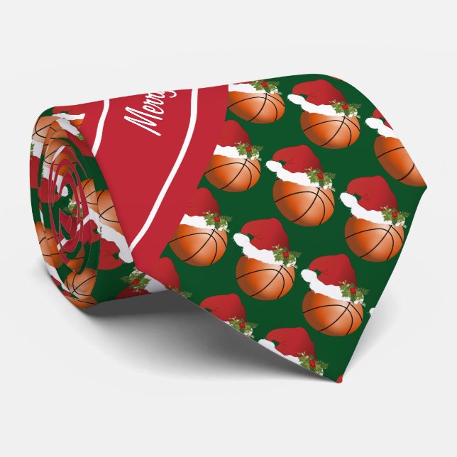 Merry Christmas Basketball Neck Tie (Rolled)