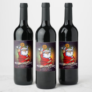 Merry Christmas Basketball Santa Personalized Wine Label