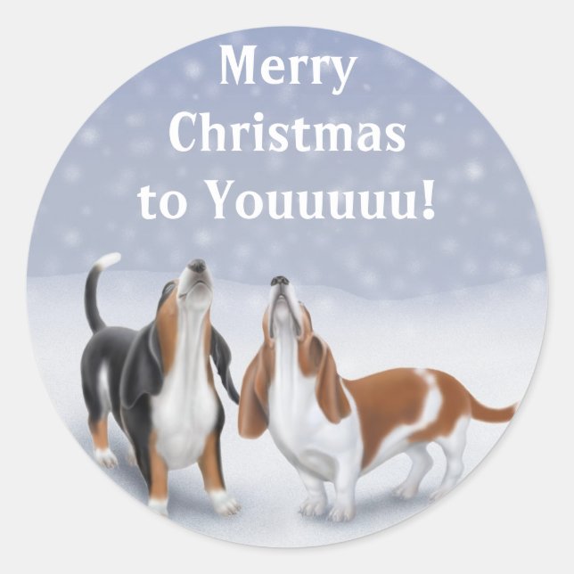 Merry Christmas Basset Hounds Classic Round Sticker (Front)