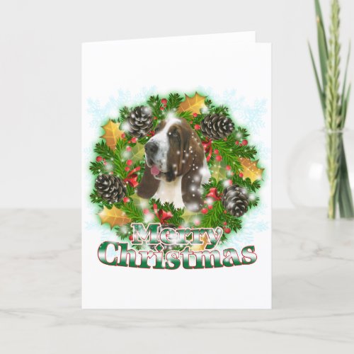 Merry Christmas Bassett Hound Holiday Card