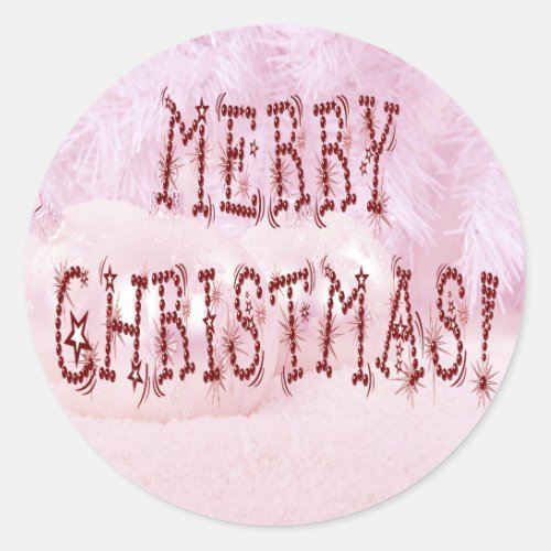 Merry Christmas Bauble and Stars Font Classic Round Sticker