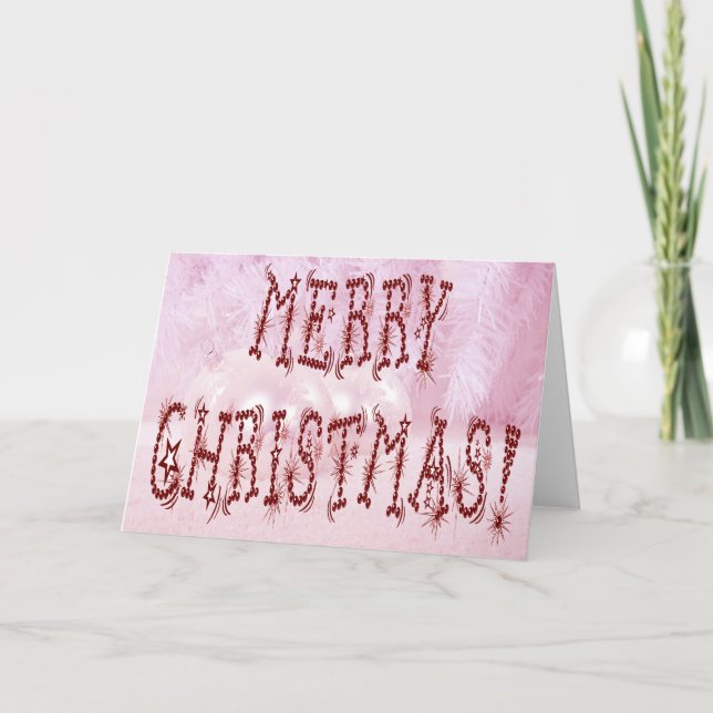 Merry Christmas Bauble and Stars Font Holiday Card (Front)