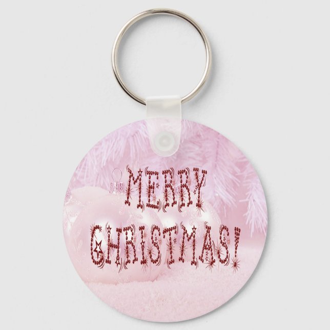 Merry Christmas Bauble and Stars Font Keychain (Front)