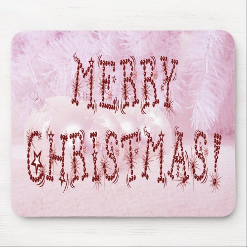 Merry Christmas Bauble and Stars Font Mouse Pad