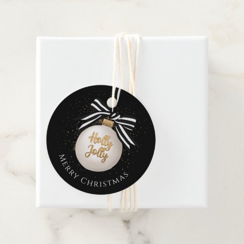 Merry Christmas Bauble Black And White Favor Tags