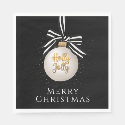 Merry Christmas Bauble Black And White Napkins