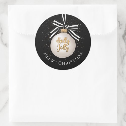 Merry Christmas Bauble Black Classic Round Sticker