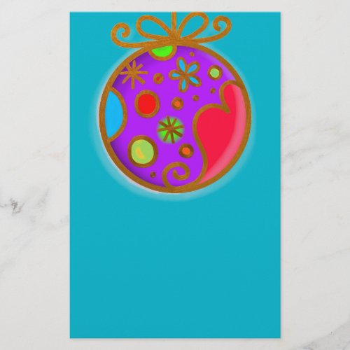 Merry Christmas Bauble Colorful Purple Red Stationery