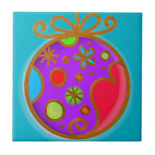 Merry Christmas Bauble Colorful Purple Red Tile