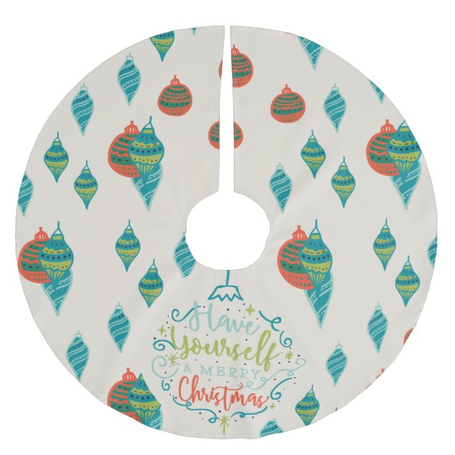 Merry Christmas Bauble & Holiday Ornament Pattern Brushed Polyester Tree Skirt (Front)