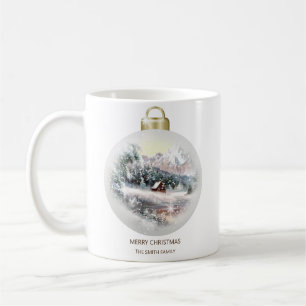 Merry Christmas Bauble Ornament Mountain Snow Coffee Mug
