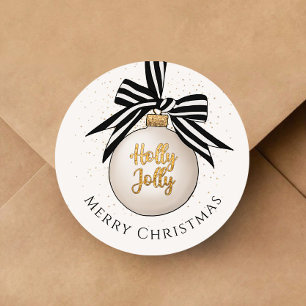 Merry Christmas Bauble White Black Classic Round Sticker