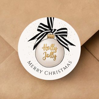 Merry Christmas Bauble White Black
