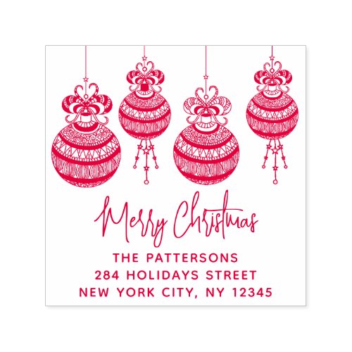 Merry Christmas Baubles Family Name Return Address Self_inking Stamp