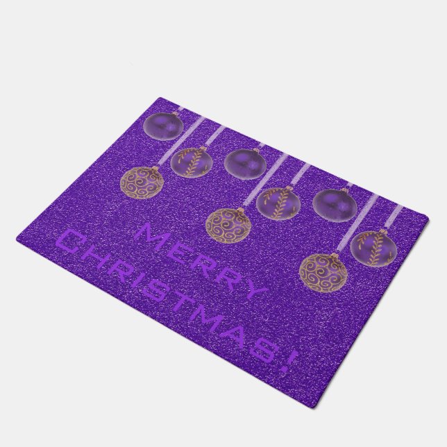 Merry Christmas Baubles Purple Gold Ornaments Mat (Angled)