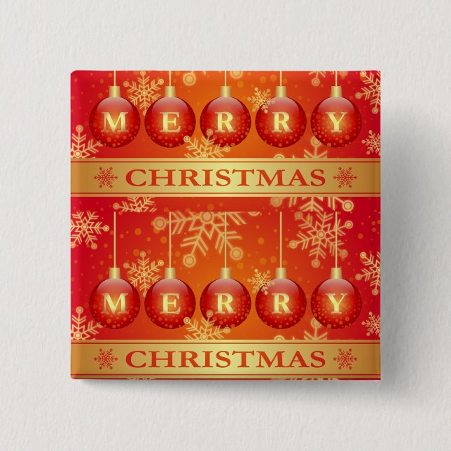 Merry Christmas Baubles Red Gold Ornaments Button (Front)