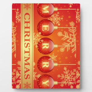 Merry Christmas Baubles Red Gold Ornaments Plaque