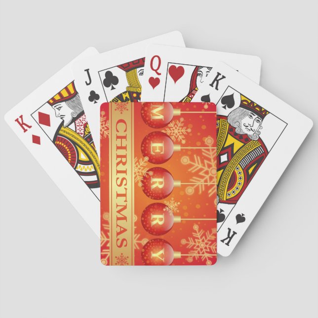 Merry Christmas Baubles Red Gold Ornaments Poker Cards (Back)