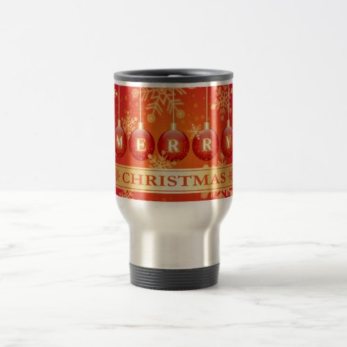 Merry Christmas Baubles Red Gold Ornaments Travel Mug